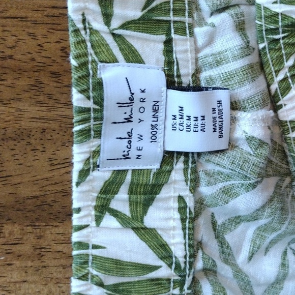 Nicole Miller 100% Linen Wide Leg Cropped Tropical Pants Vacation M - Picture 5 of 7